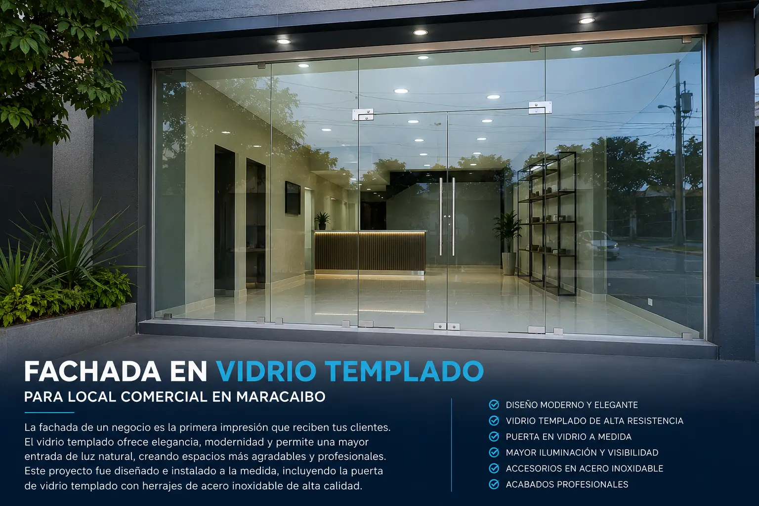 Fachada en Vidrio Templado para Local Comercial en Maracaibo
