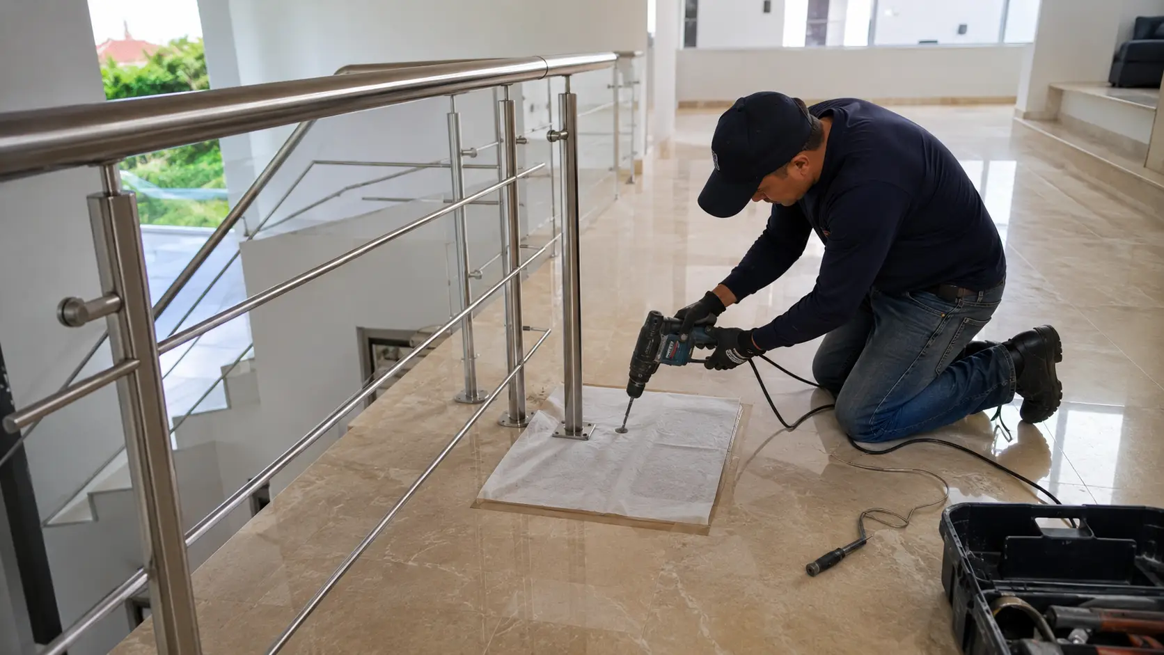 Instalación de Barandas en Acero Inoxidable sobre Porcelanato en Maracaibo